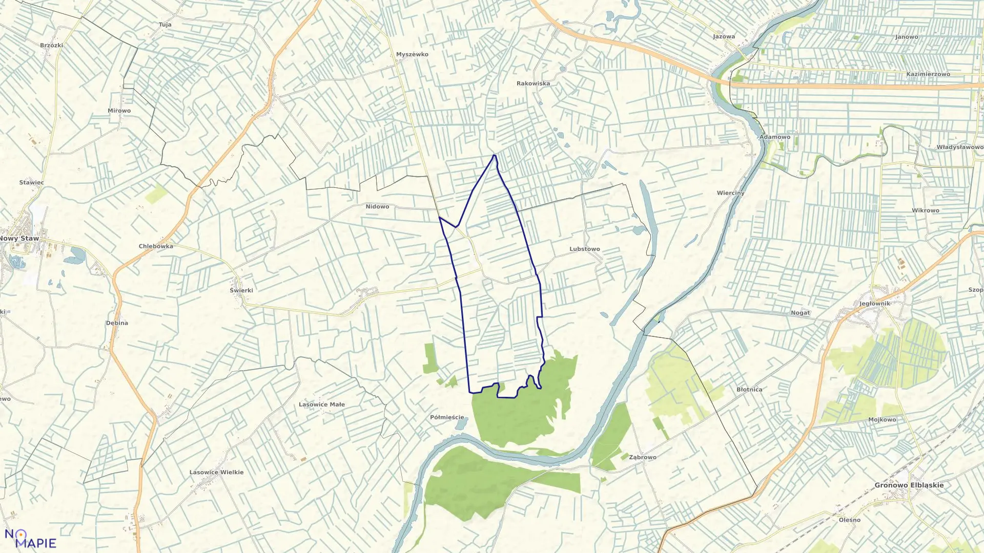 Mapa obrębu Myszewo w gminie Nowy Staw