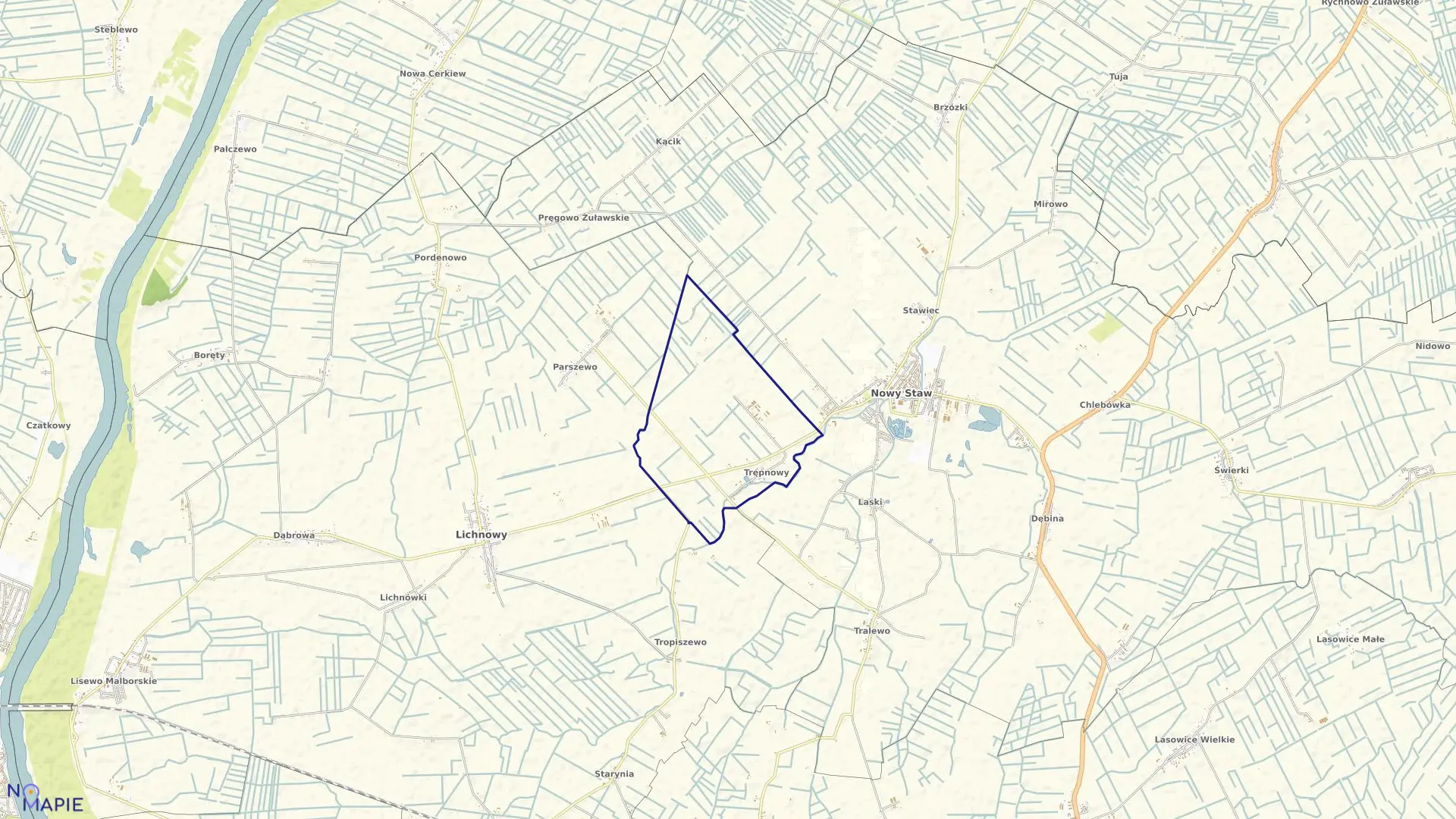 Mapa obrębu Trępnowy w gminie Nowy Staw